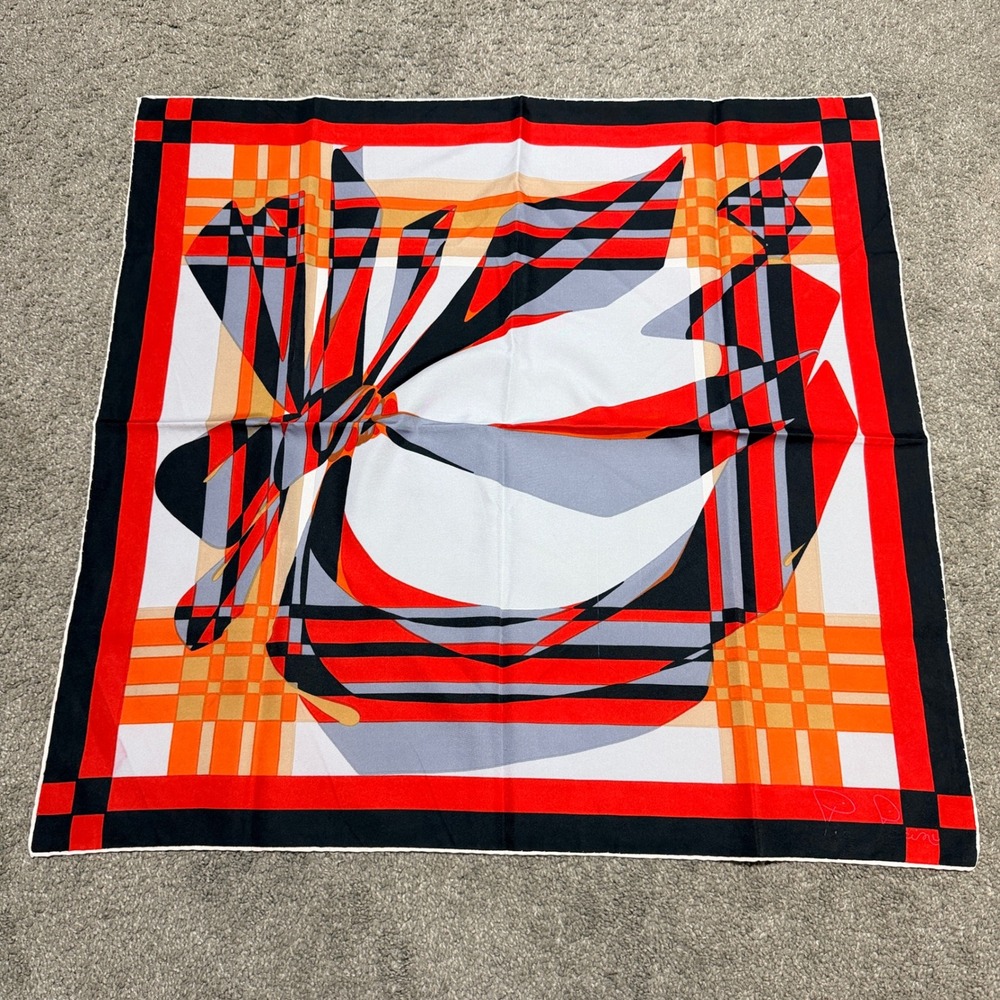 Pucci Silk Scarf Square Geometric Abstract Red Orange Black White 26x26